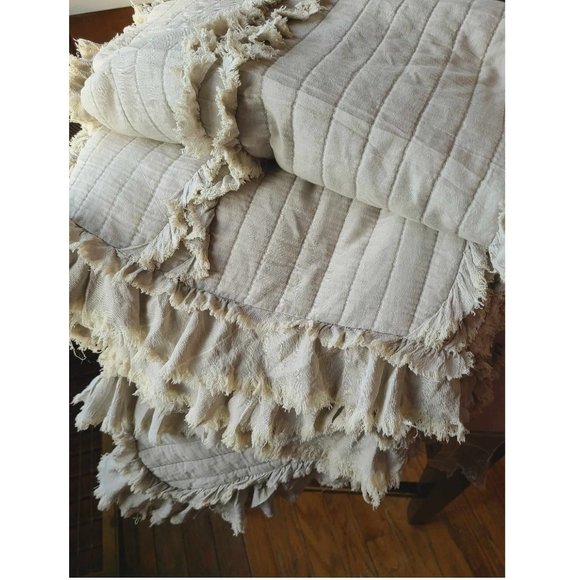 Farmhouse Throw Blanket Boho Cottage Decor Soft Decorative Beige Quilted Cover - Picture 13 of 13